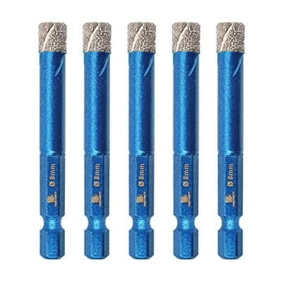 Image of Diamond Drill Bit 8mm,BRSCHNITT 5pcs/pack 5/16 Inch Hole Saw for Porcelain Tile Ceramic Stone Granite Marble,Hex Shank Dry Drilling Core Set