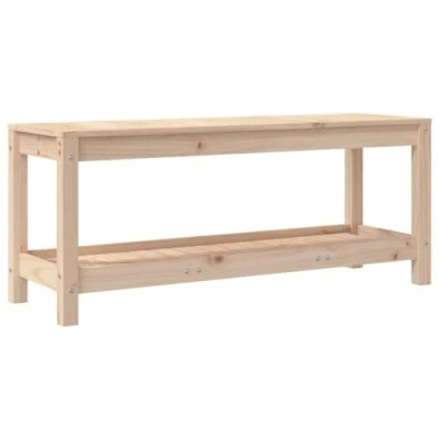 Image of vidaXL Modern Garden Bench with Storage Shelf Solid Pinewood Construction, Natural Brown, Weatherproof, Ideal for Outdoor Serving on Patio, Terrace, Backyard, or Lawn