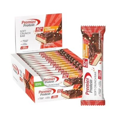 Image of Premier Protein Soft Crunch Bar 40% Strawberry Yogurt 12x40g High Low Sugar + Carbohydrate Palm Oil Free