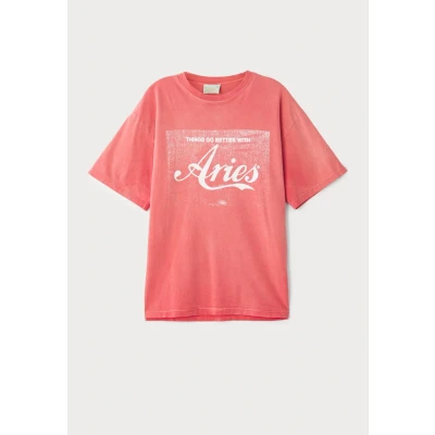 Image of Aries Sunbleached TEE Print Tshirt, Men&#039;s, Size: Small, Red