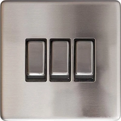 Image of EAGLE 2 Way 3 Gang Light Switch 10A Screwless Curved Edge Brushed Chrome Finish