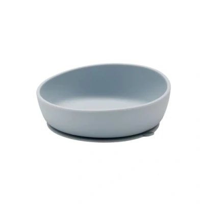 Image of Doidy Silicone Baby Bowl Soft Pliable Suction Bowls for Weaning Non Slip Feeding Slanted High Side Design Use from 6+ Months to Toddler (Grey)