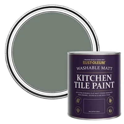 Image of Rust Oleum Green water resistant Kitchen Tile Paint in Matt Finish Serenity 750ml