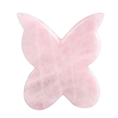 Image of Rose Quartz Jade Roller Real Gua Sha Board Mushroom Massager Face Lifting Tool Facial Guasha Massage (Butterfly Shape)