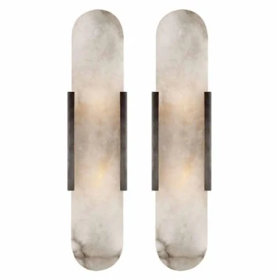 Image of TRIVIDHA Modern Marble Wall Lamps Set Of Two Creative Design Art Light Bathroom Vanity Sconce Lighting Alabaster For Living Room Bedside Corridor Balcony