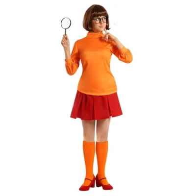 Image of Morph Orange Women&#039;s Mystery Solving Detective Costume With Wig 70s Cartoon Character Costumes For Women 2XL