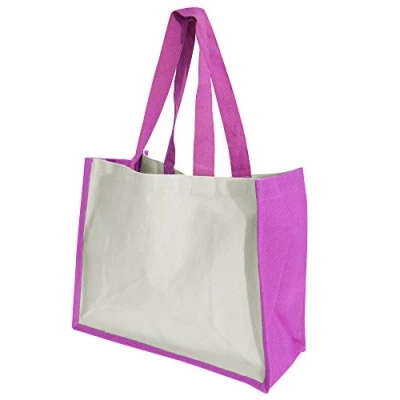 Image of Westford Mill W422 Classic Jute Shopper Eco Friendly Reusable Tote Bag Fuchsia