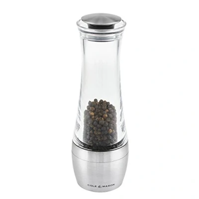 Image of Cole &amp; Mason H308791P Amesbury Pepper Mill, Precision+ Stemless, Stainless Steel/Acrylic, 190 mm, Single, Includes 1 x Grinder
