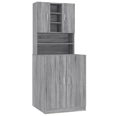 Image of vidaXL Grey Sonoma Engineered Wood Washing Machine Cabinet Moisture Resistant Laundry Organizer with Multiple Compartments and Modern Design