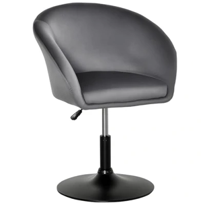 Image of HOMCOM Swivel Bar Stool Fabric Dining Chair Dressing with Tub Seat, Back, Adjustable Height, Grey