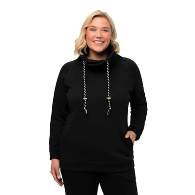 Image of Ulla Popken Women&#039;s Sweatshirt, weiter Stehkragen, Kordel, Raglanärmel Sweat Jacket, Schwarz (Schwarz 71396310), 50+