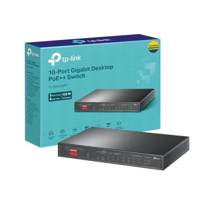 Image of TP Link 10 Port Gigabit Desktop Switch with 6 PoE+ and 2 PoE++,Supports PoE Power up to 123 W,Auto Recovery,Compliance IEEE 802.3af/at/bt,Durable Metal Casing,Plug Play(TL SG1210PP)
