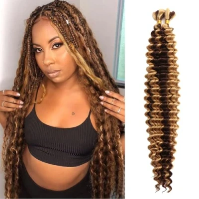 Image of Boho Hair for Braiding 24 Inch 100g Curly Deep Wave Bulk Micro Twist No Weft Wet and Wavy (P4/27#, Inch(50g/Bundle x2))