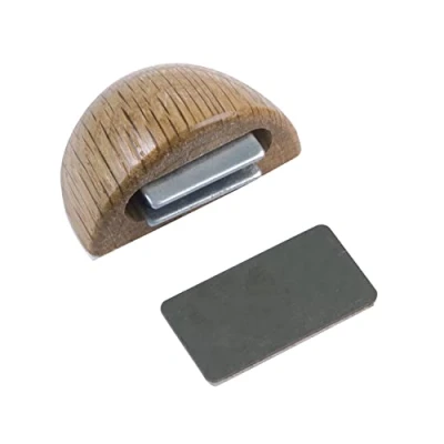 Image of Amig Adhesive Magnetic Door Stop 48 x 25 mm Model 407 Oak Wood Finish Floor Fixing Easy Installation