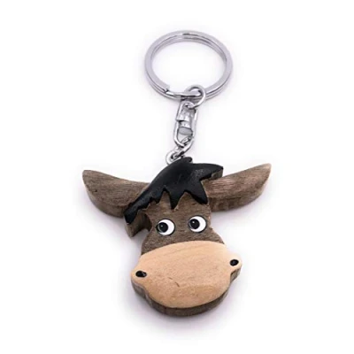 Image of H Customs Donkey Head Horse Wood Noble Handmade Keychain Pendant