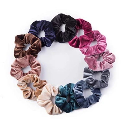 Image of 12 Pack Velvet Hair Scrunchies Scrunchy Ties Elastic Bands Ropes Scrunchie for Women or Girls Accessories(12 Colors)