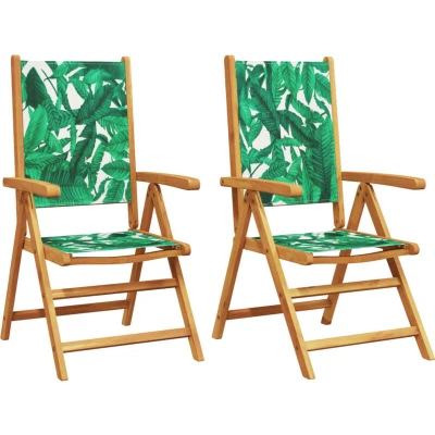 Image of vidaXL Garden Chairs 2 pcs Leaf Pattern Solid Wood Acacia and Fabric