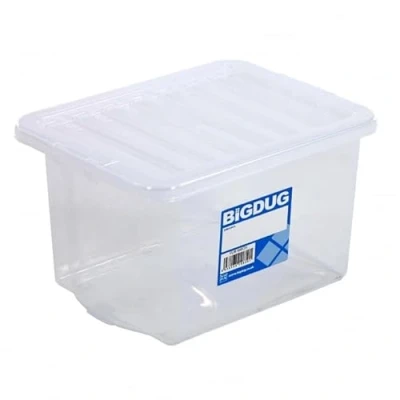 Image of BiGDUG Value Plastic Storage Boxes Clear Containers Tubs with Clip On Lids for Home or Office Organisation (Pack of 5, 25 Litre)