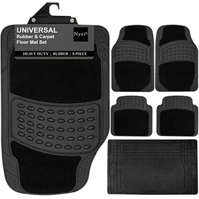 Image of Nyxi 5 Piece Rubber and Carpet Car Mat &amp; Boot (Front + Rear 120cm X 80cm) Universal Non Slip Deep Dish Heavy Duty for Cars SUV Truck VAN, Water Proof, All Weather