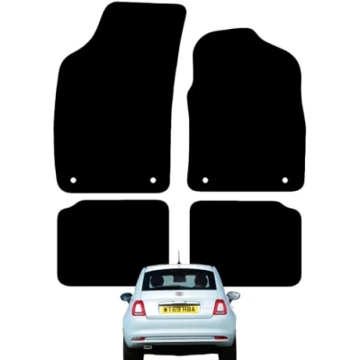 Image of Carsio Carpet Car Mats For Fiat 500 Hybrid 2020+ Onwards Tailored Fit Floor Mat Set Complete Accessory Black Custom Fitted All Weather, Anti Slip Backing &amp; Trim