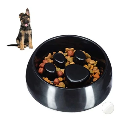 Image of Relaxdays Foraging Feeding Bowl for Slow Eating, Cats &amp; Dogs, Bloat Stop Dish, Dishwasher Safe, Black