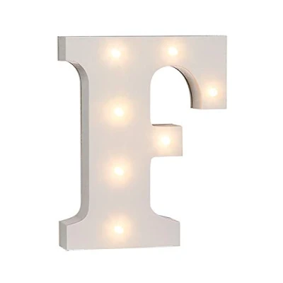 Image of OOTB Illuminated Letter F Light with 7 LED, Wood, 1 W, White