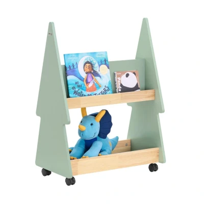Image of Sobuy Tree Shaped 2 Tiers Children Bookcase Bookshelf Storage Shelf on Wheels,KMB99 GR