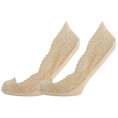 Image of Tom Franks 2 Pack Ladies Lace Footsie Liners UK Size 4 7 Nude