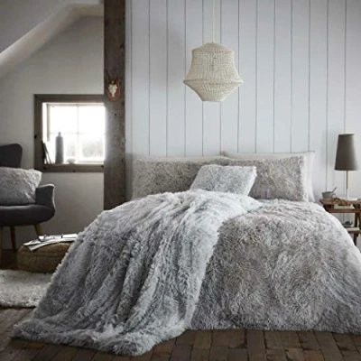 Image of SELECT ED® Luxuries Hug &amp; SNUG Soft Warm Cosy Sofa Bed Fleece Fluffy Duvet Cover + Pillow Case Set (Silver/Grey, Single)