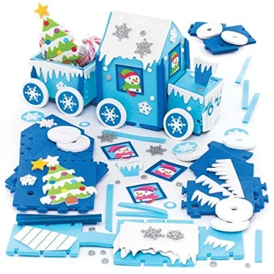 Image of Baker Ross AR681 Arctic Express Foam Train Kit — Creative Christmas Art and Craft Supplies for Kids to Make, Personalise Decorate (Pack of 2), Assorted