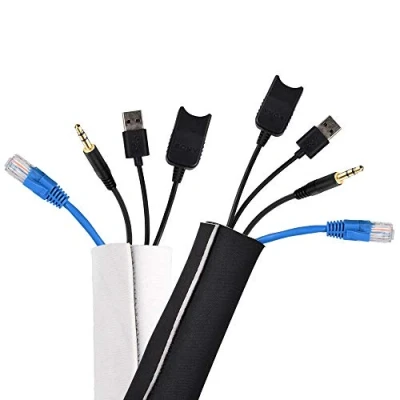 Image of conecto Neoprene cable conduit with Velcro fastener, universal duct, management, organiser, guide, black/white, 3.0 m