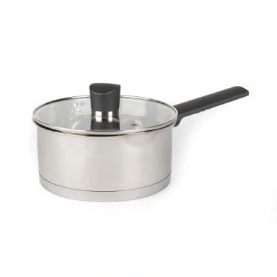 Image of Russell Hobbs Saucepan with Lid, Induction Pan Pouring Lip, Stainless Steel Milk Pan, Mirror Polished Soup Gas and Electric Hobs, Safe, Excellence Collection, Silver, 18 cm