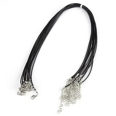 Image of 10 x Wax Rope, 1.5 mm Waxed Cotton Necklace Chain with Adjustable Clasp Ropes for Jewellery Making DIY (Black)