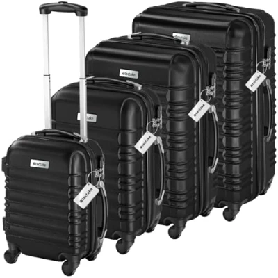 Image of TecTake® Hard Shell Suitcase Set, Lightweight Suitcases with TSA Lock, Including Extra Large Suitcase, Large, Medium and Small, 360 Degree Wheels, Telescopic Handle Luggage Scale Black