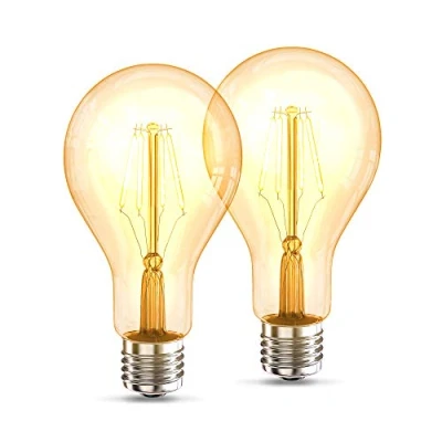 Image of B.K.Licht 2 Vintage Light Bulbs, E27 Edison Screw, 4W, 320Lm, Warm White 2200K, LED Filament Bulb, A75 Shape, Retro Amber Glass, Old Fashioned, Pack of