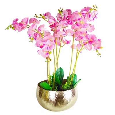 Image of LEAF Large Artificial Orchids Display with XL Metal Bowl Planter 70x70cm, 70cm x 7310 7046x3