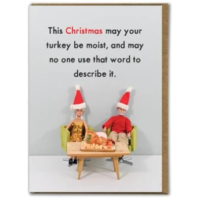 Image of Bold &amp; Bright Hilariously Funny Christmas Cards &#039;Moist Turkey&#039; Cheeky Seasonal Xmas For Him Her Men Women Friends Family Partner Festive Humour