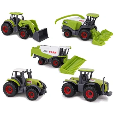 Image of Toyland® Set of 5 Green Die Cast Metal Farm Machinery Toys Approx 4.5cm Each Includes Tractors,Combine Harvesters &amp; More!