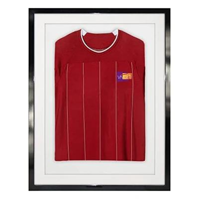 Image of Vivarti DIY Adult 3D Mounted Sports Shirt Display Frame for Football Shirt, Rugby Band Shadow Box 60 x 80cm Gloss Black Frame, White Mount, Backing Card