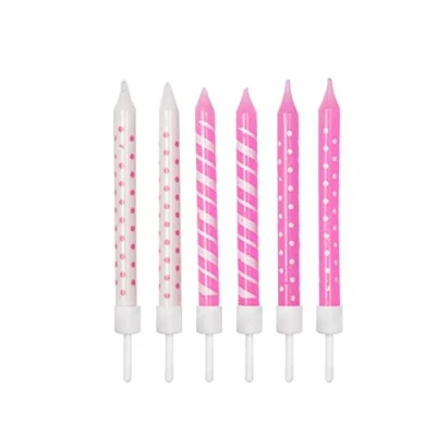 Image of Polka Dot &amp; Stripe Candles Light Pink White with Holders