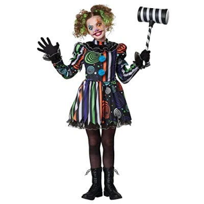 Image of California Costumes Girls&#039; Neon Nightmare Clown Halloween Fancy Dress Costume