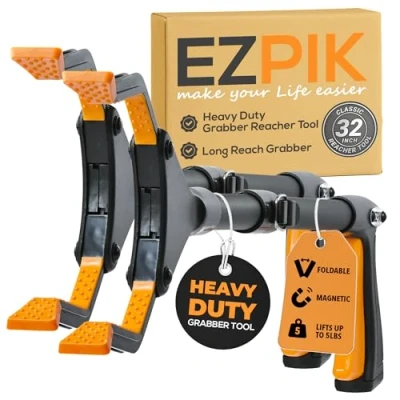 Image of 2 x EZPIK® 32&quot; Foldable Litter Picker Grabber Heavy Duty Rubbish Stick Lightweight Reaching Aids for The Elderly with Rotating Head Magnet and Universal Clip On [ Pack ]