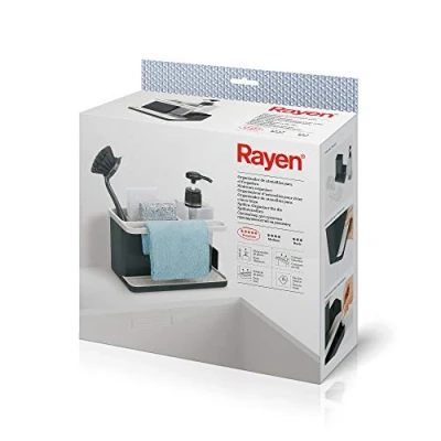 Image of Rayen Sink Utensil Organizer Premium Range Drip Tray Easy to Clean Compartments Soap Dispenser, Light Grey and Dark Grey, 22,5 x 23,5 11,5 cm