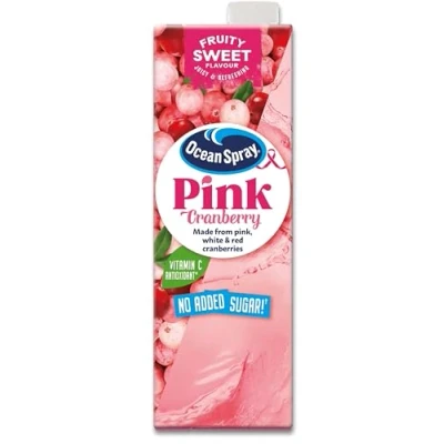 Image of Ocean Spray Pink Cranberry Juice Drink with No Added Sugar, 1L Carton