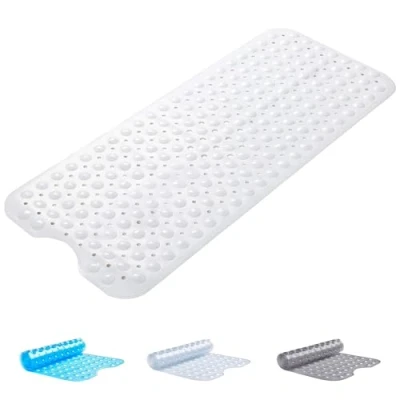 Image of Oxford Homeware Shower Bath Mat Non Slip Anti Mould White 100X40 cm for Bathtub and Bathroom with Drain Holes Strong Suction Cups Machine Washable Mats