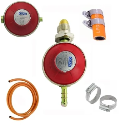 Image of Gas Hose, Clips &amp; Regulator Propane Butane 37 Mbar (Clip on)