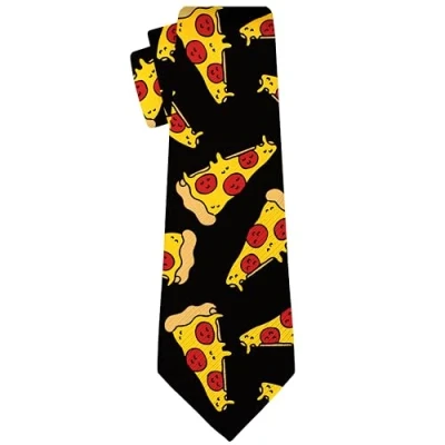 Image of Cubirmin Funny Ties for Men Teen Boys Fashion Novelty Silm Necktie Adjustable Neck Tie Wedding Party Meeting Outfit, Pizza Food, One Size