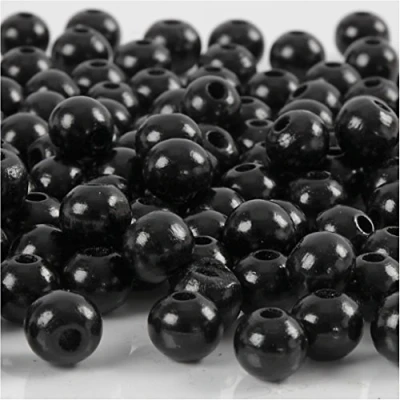 Image of Wooden Beads, D: 8 mm, Black, 15g, Approx. 100 pc