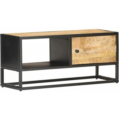 Image of vidaXL TV Cabinet with Carved Door 90x30x40 cm Rough Mango Wood