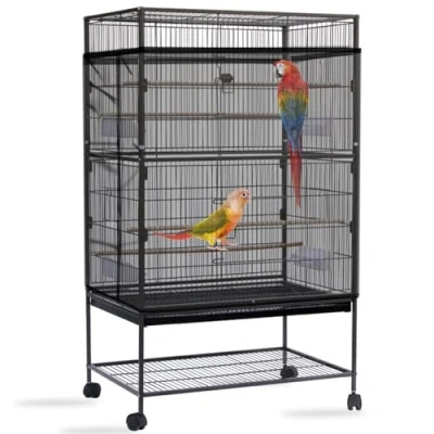 Image of Yepper Bird Cage Seed Catcher, Large Cover, Adjustable Soft Airy Nylon Mesh Net, Birdcage Cover Skirt Guard for Parrot Parakeet Macaw African Round Square Cages (Black)